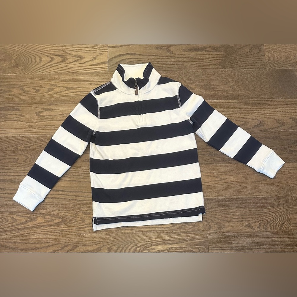 Crewcuts Boys Long Sleeve 1/4 Zip Blue White Striped Pullover Shirt Size 10 EUC